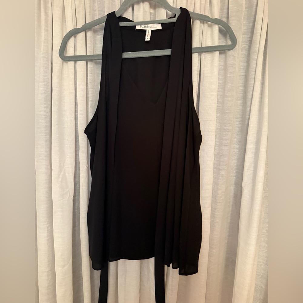 BCBG chiffon black racerback tank top